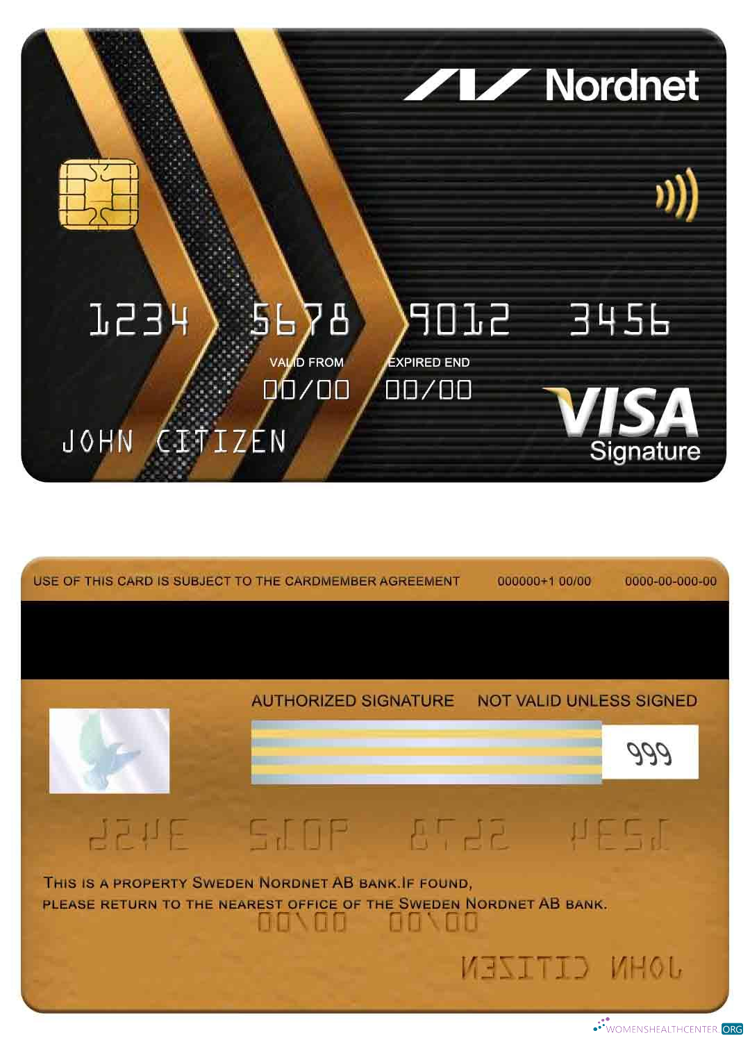 Download Sweden Nordnet AB bank visa signature card Photoshop template